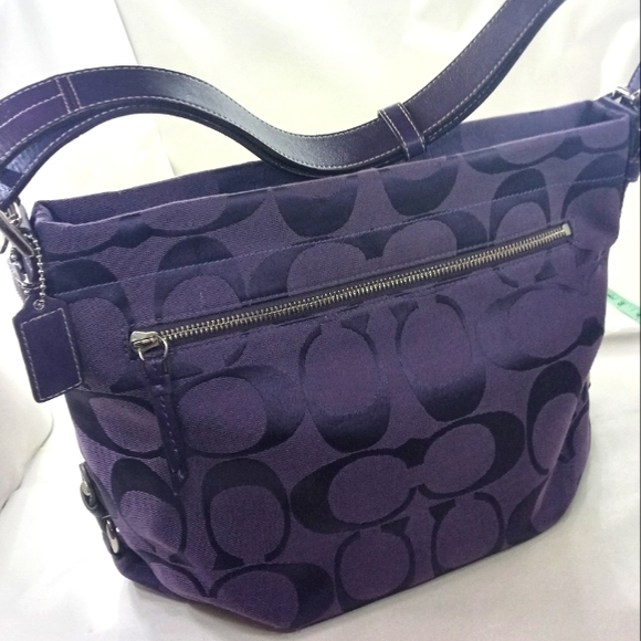 Coach Handbags - Coach F15067 “C” Fabric Bucket Shoulder Bag with Leather Adjustable Strap Purple